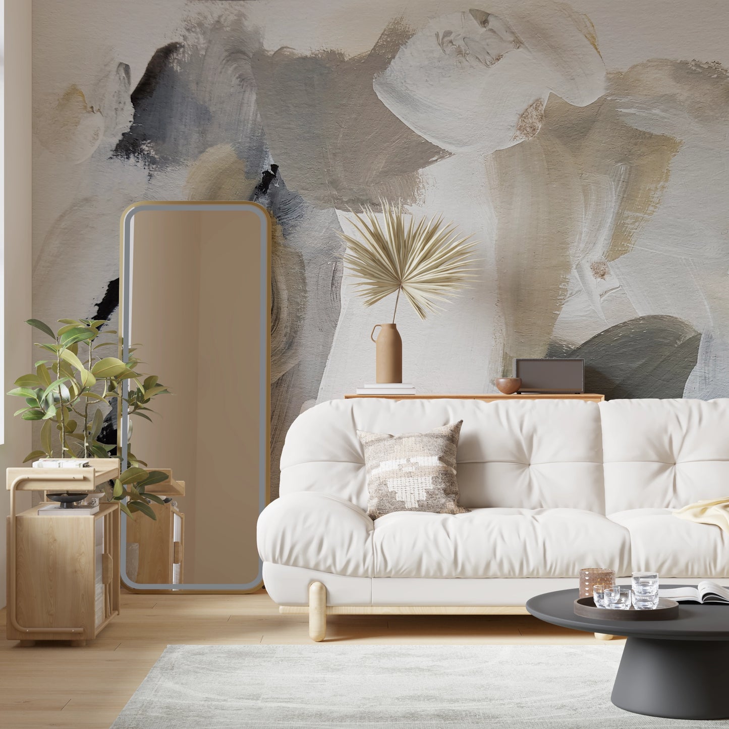 Papier peint panoramique peinture abstraite beige
