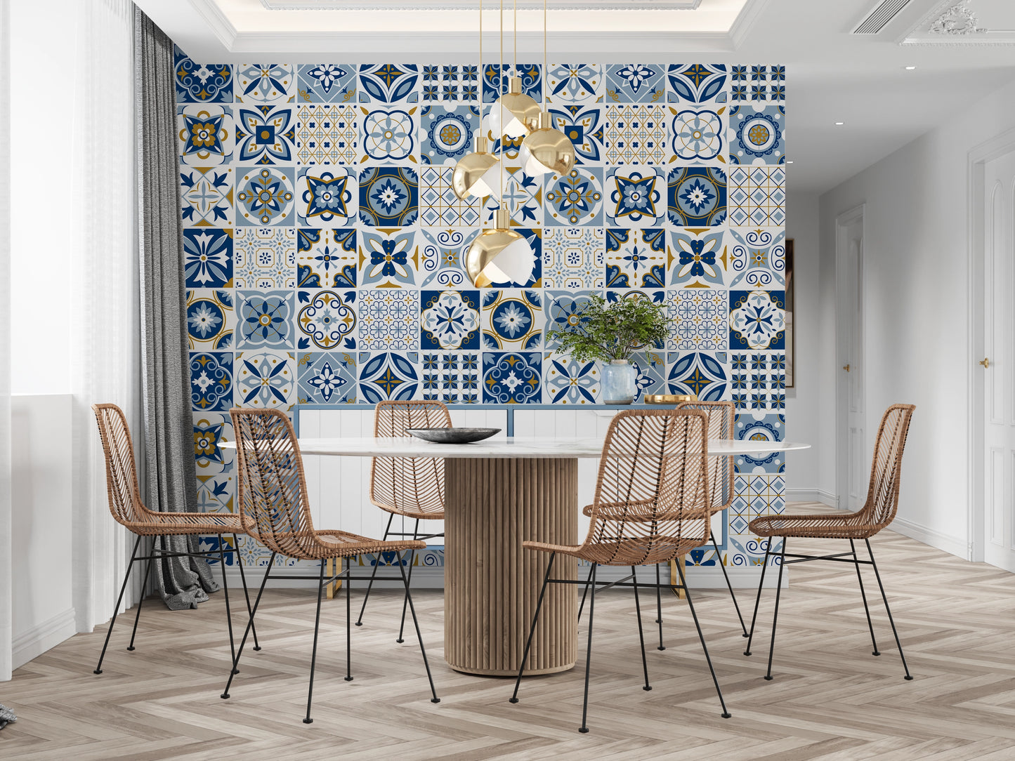 Papier Peint Bleu Majolique