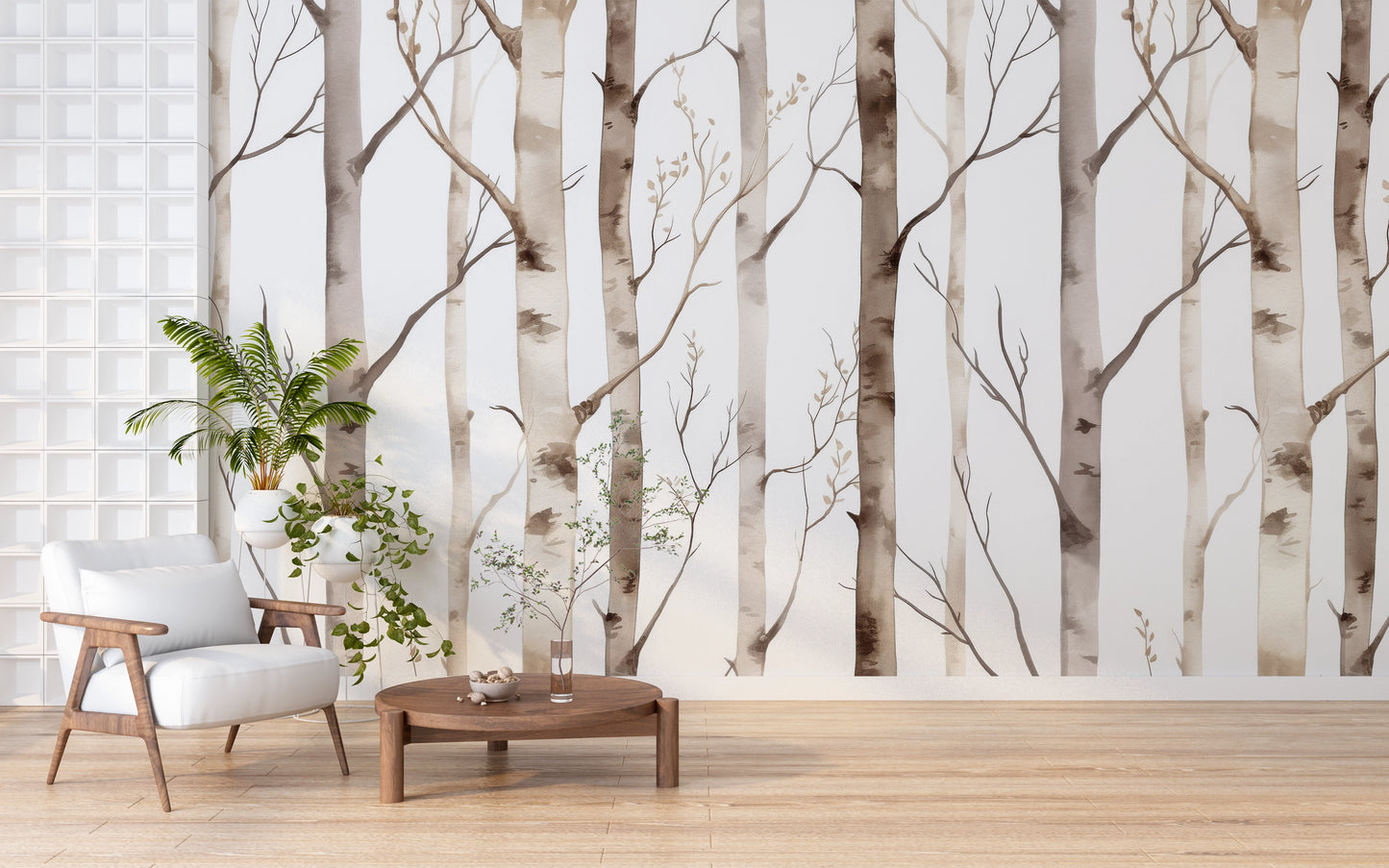 Papier peint panoramique Forêt de Bouleaux Aquarelle