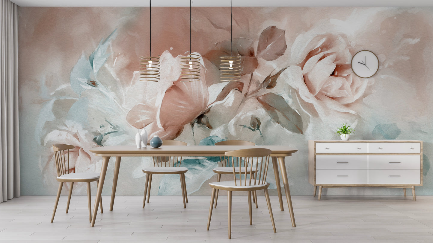 Papier peint panoramique Roses Aquarelle Poétique