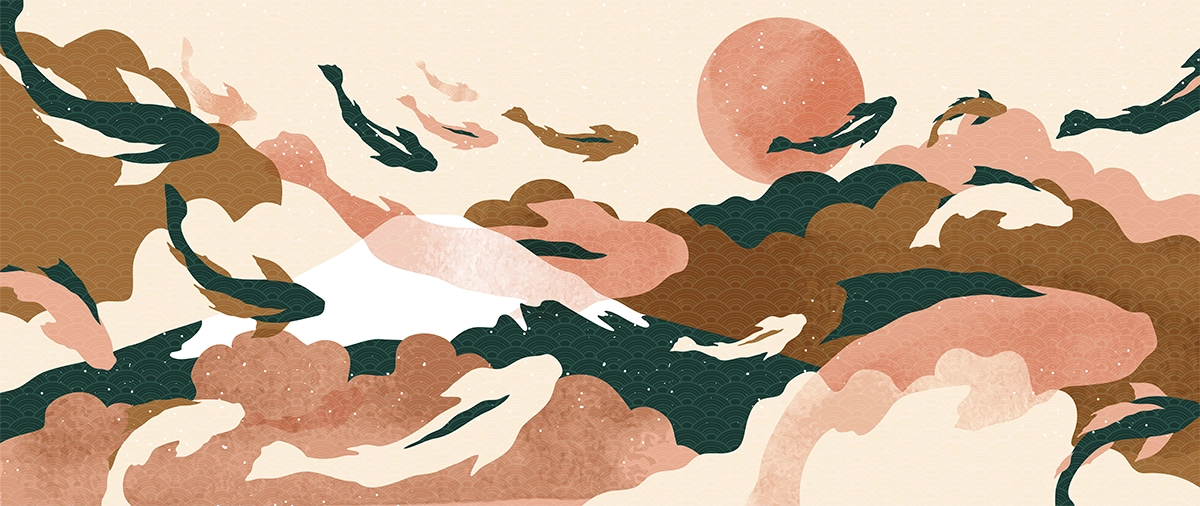 Papier peint panoramique carpe Koï Japonais - Poésie Murale