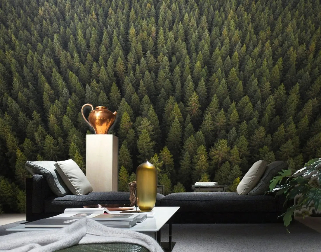Papier peint panoramique forêt alpine vue du ciel - Poésie Murale
