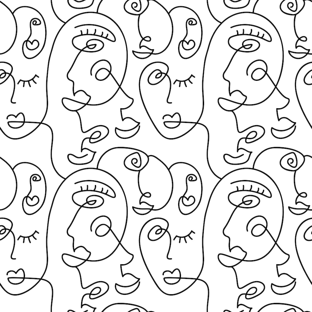 Papier peint panoramique visage graphique noir et blanc - Poésie Murale