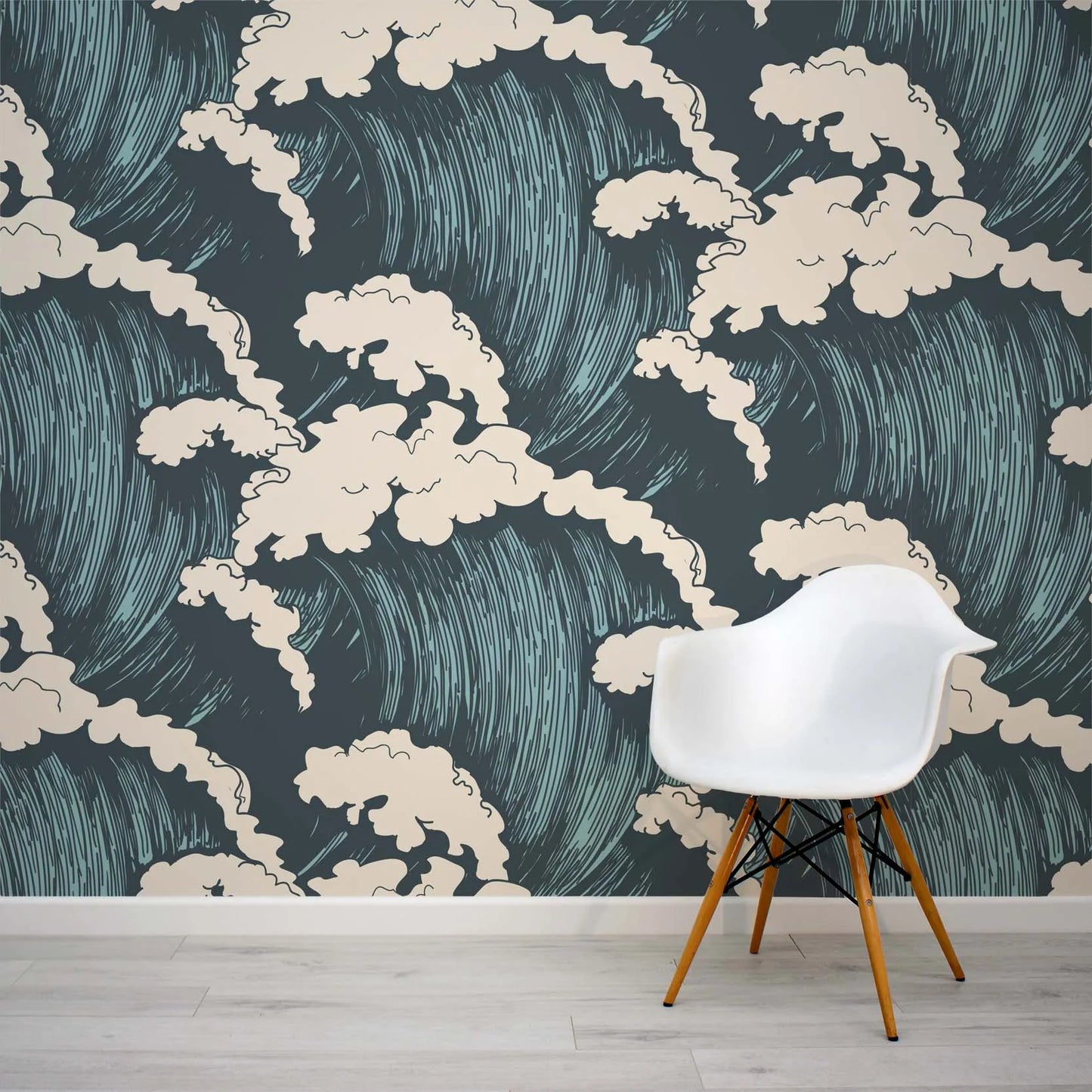 Papier peint répétition de vagues - Poésie Murale