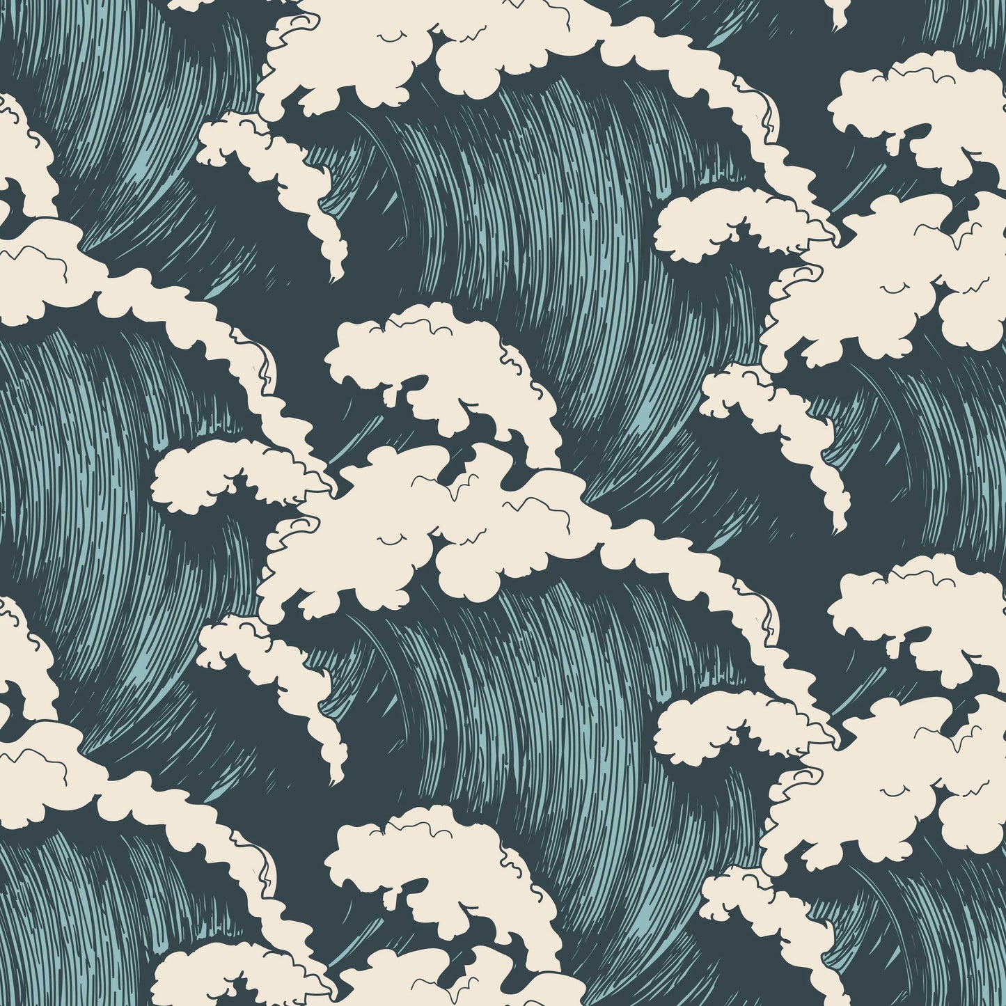 Papier peint répétition de vagues - Poésie Murale
