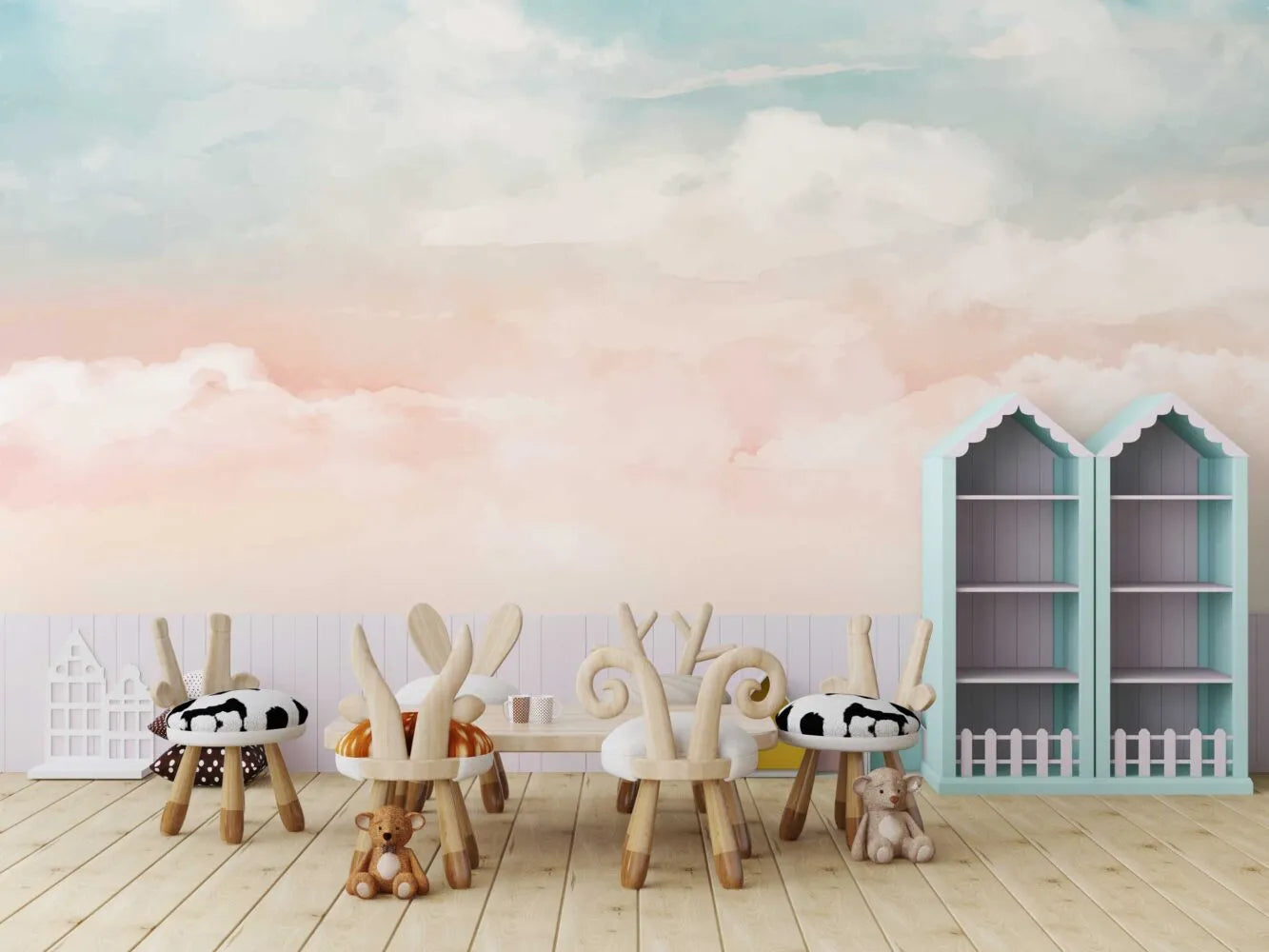 Papier peint ciel Rose & Bleu - Poésie Murale