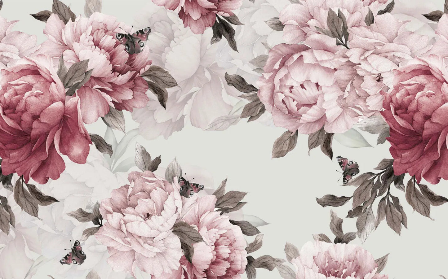 Papier peint fleurs de pivoine rose et rouge - Poésie Murale