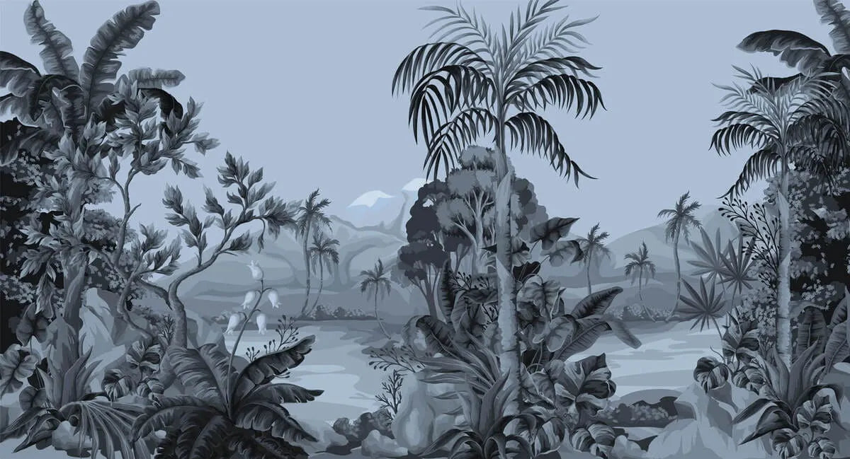 Papier peint panoramique forêt tropicale bleue