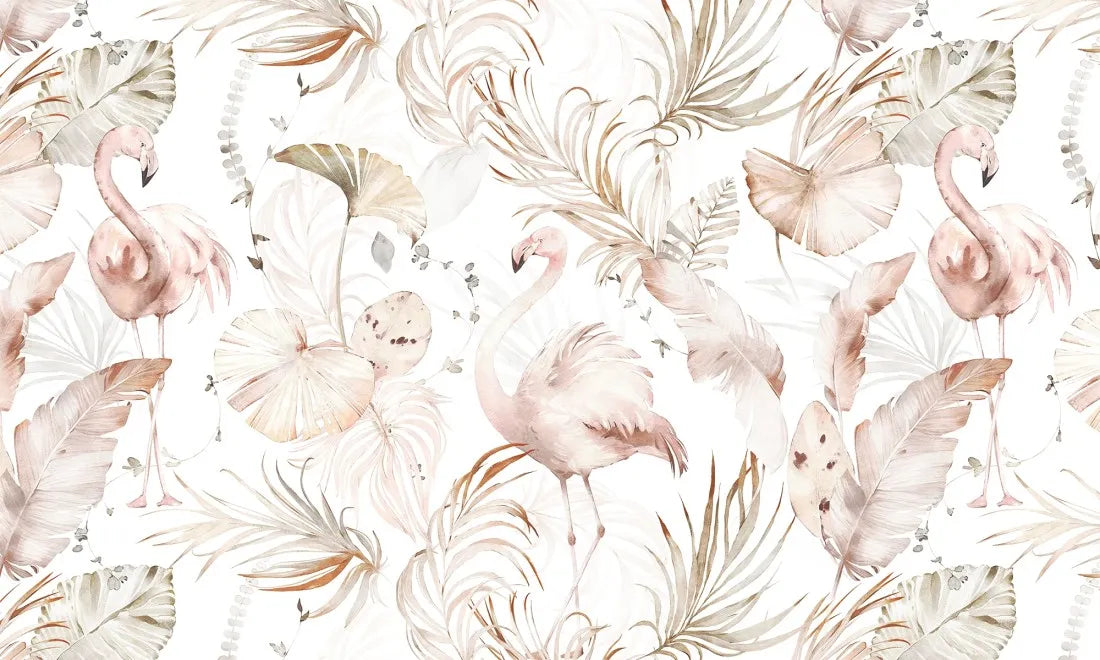 Papier peint sur mesure flamant rose et végétation - Poésie Murale
