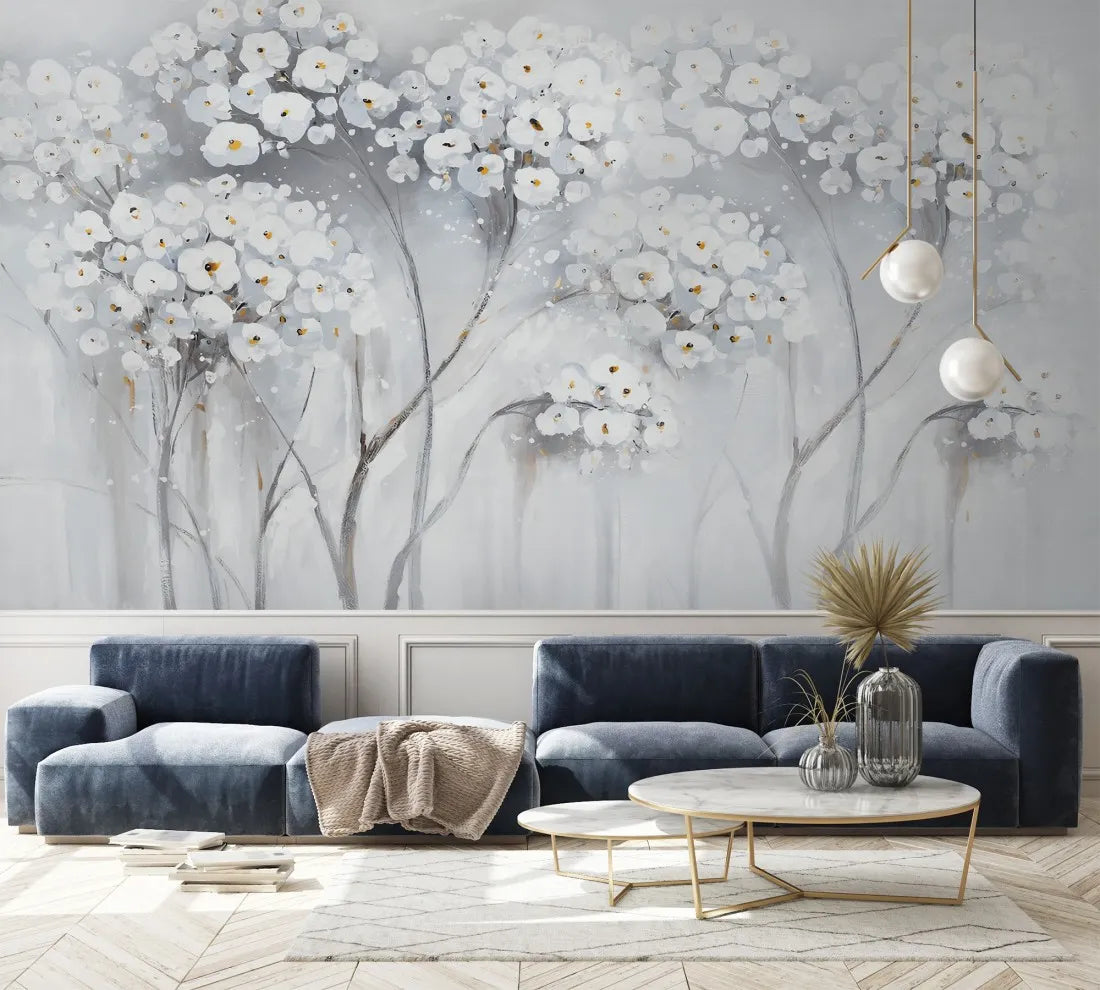 Papier peint sur mesure arbre fleuri - Poésie Murale