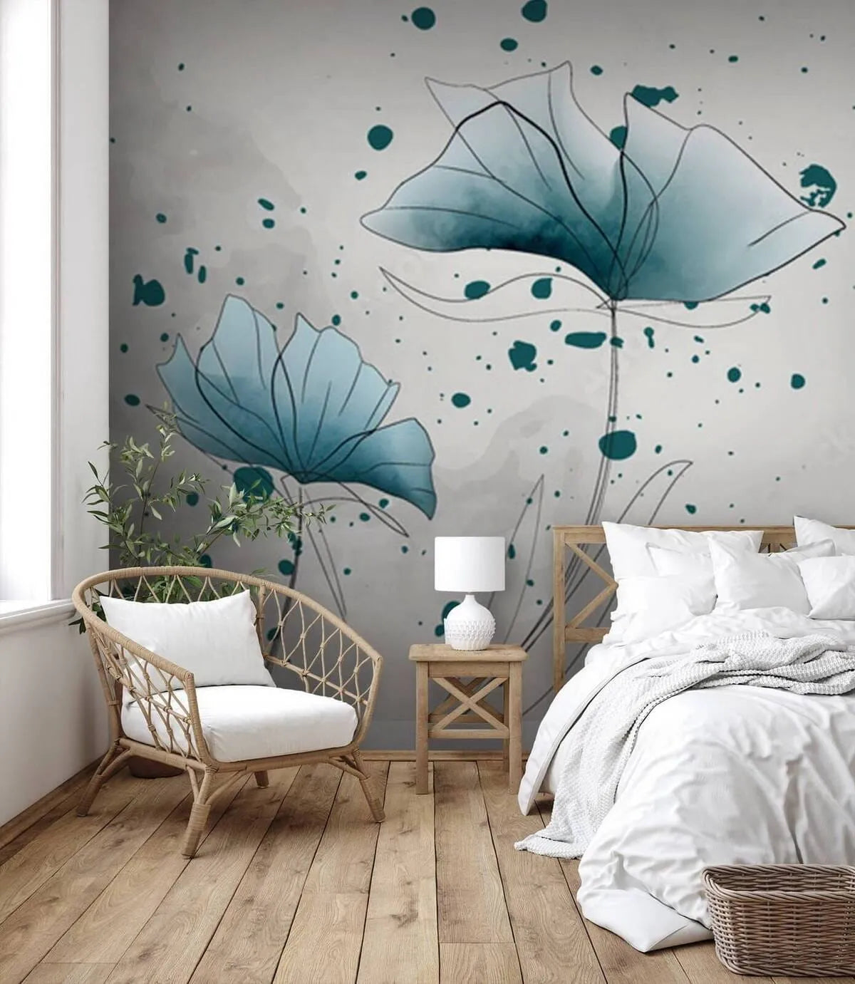 Papier peint fleur bleu