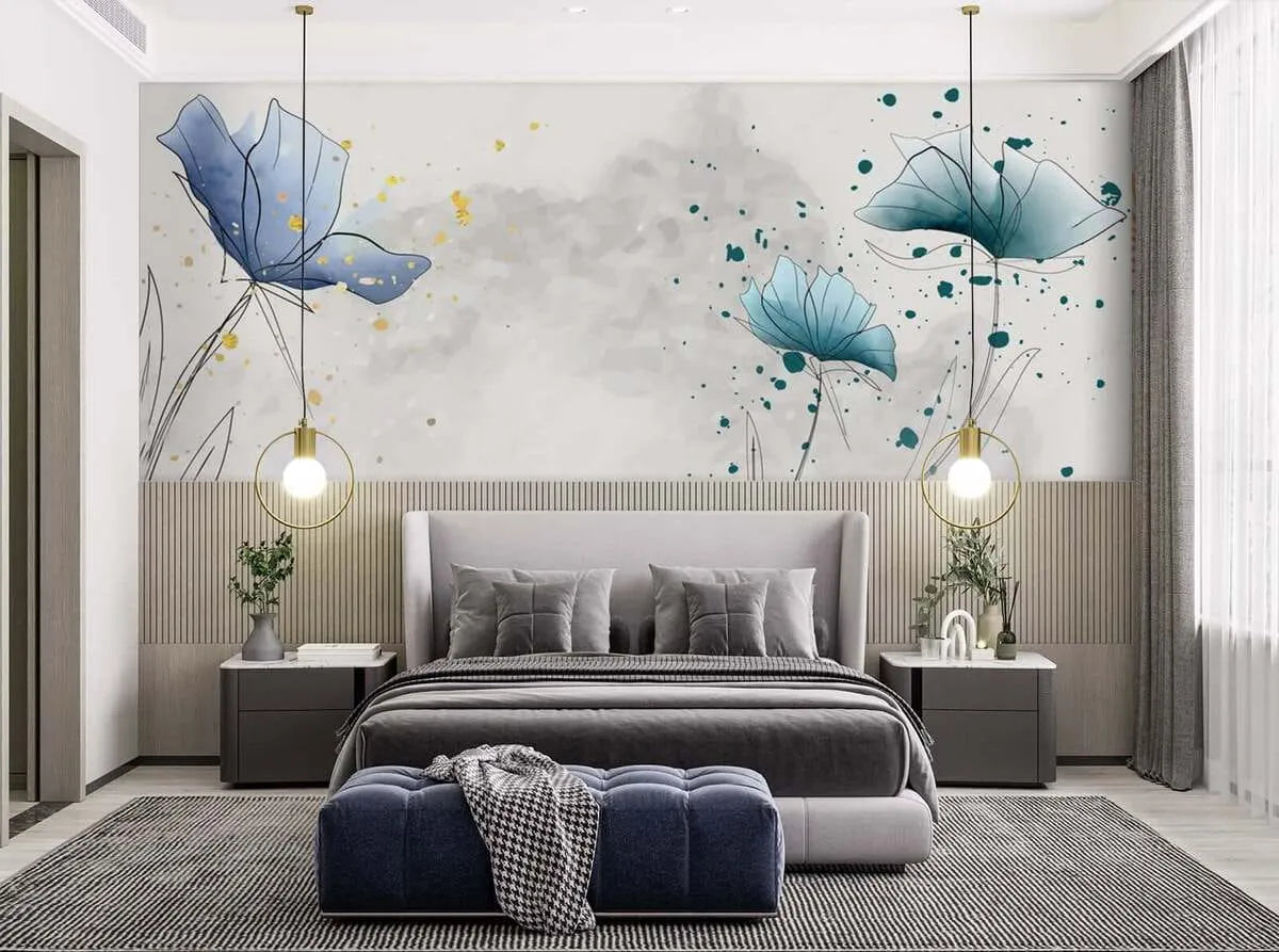 Papier peint fleur bleu