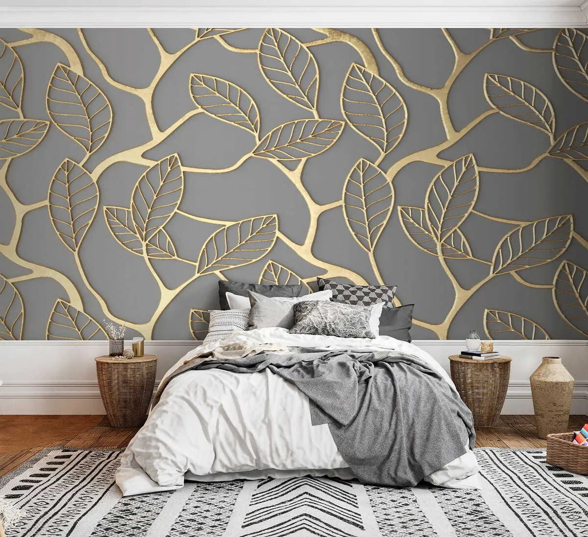 Papier peint fleur d'or 3D