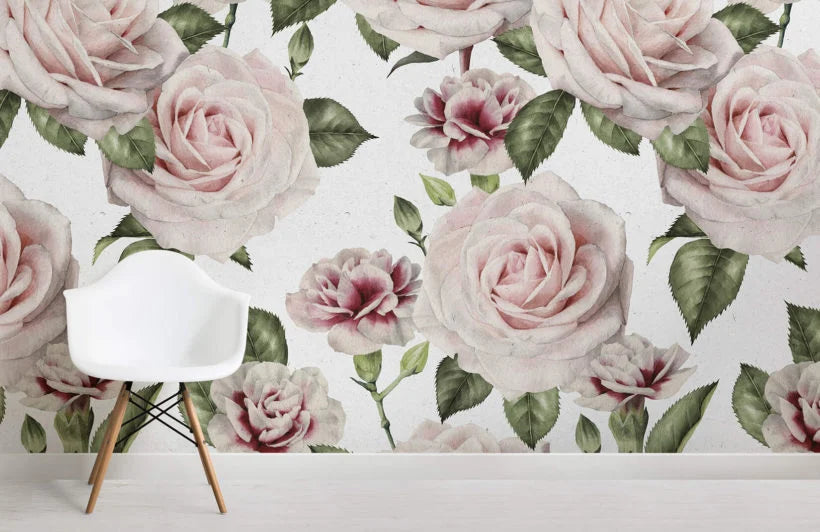 Papier peint panoramique grandes roses - Poésie Murale