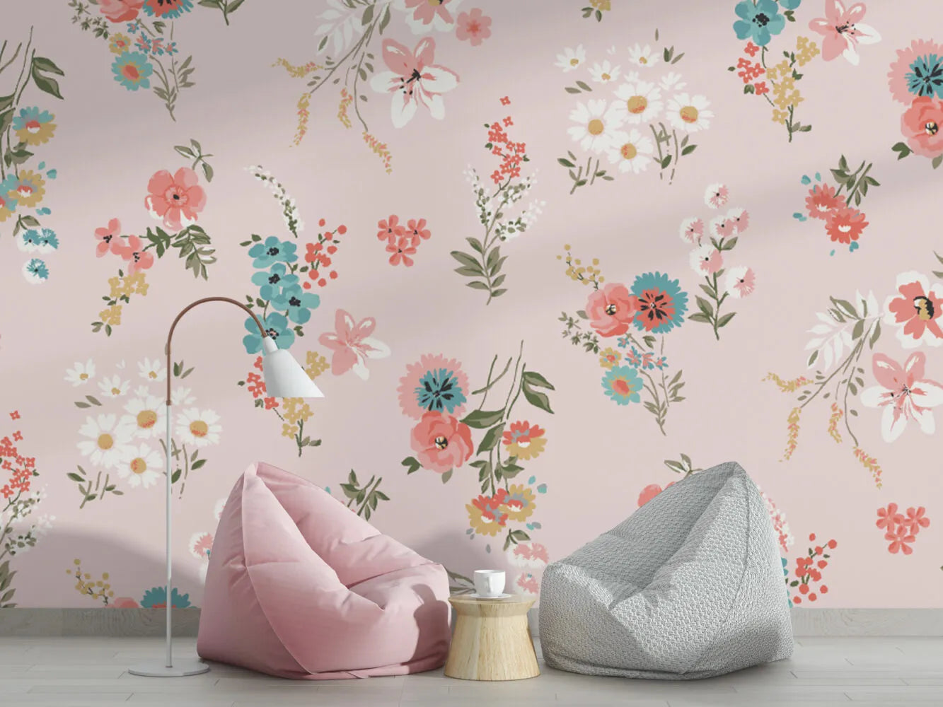 Papier peint panoramique douces fleurs - Poésie Murale