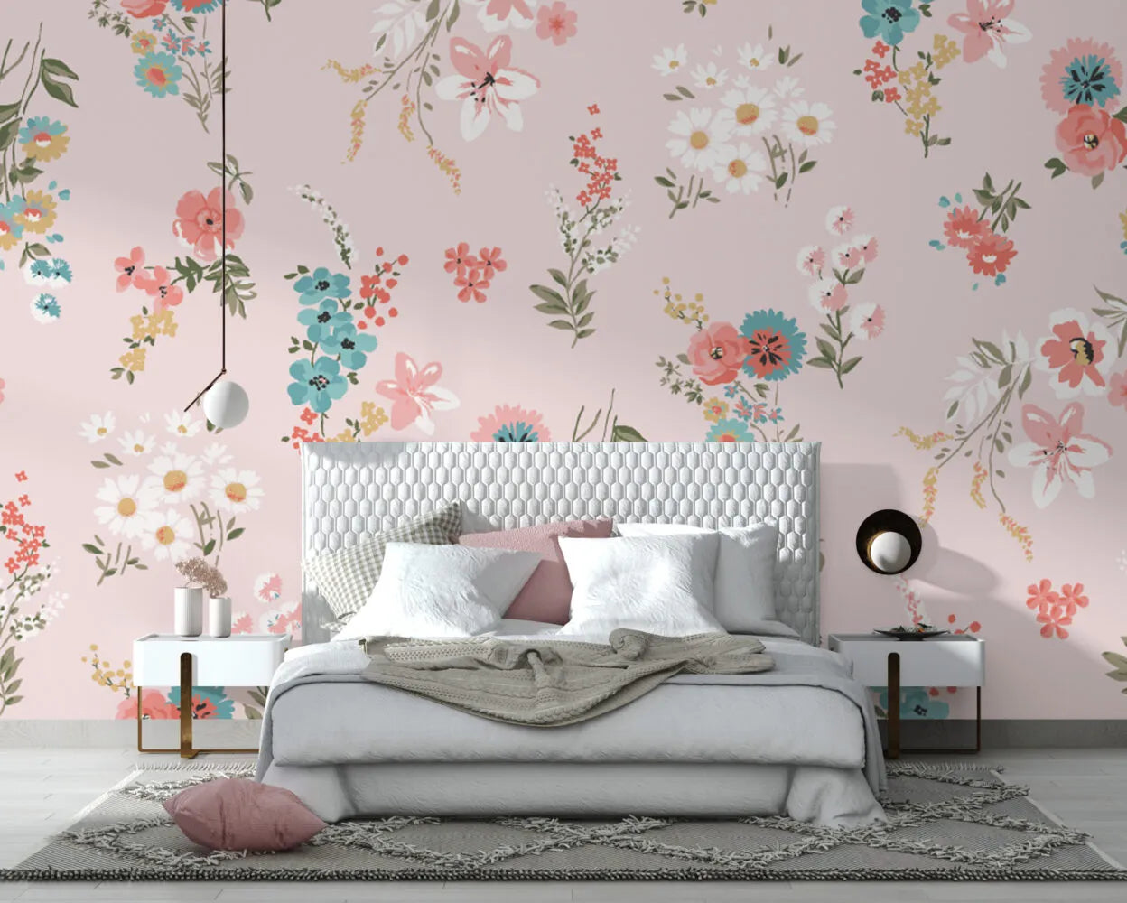 Papier peint panoramique douces fleurs - Poésie Murale