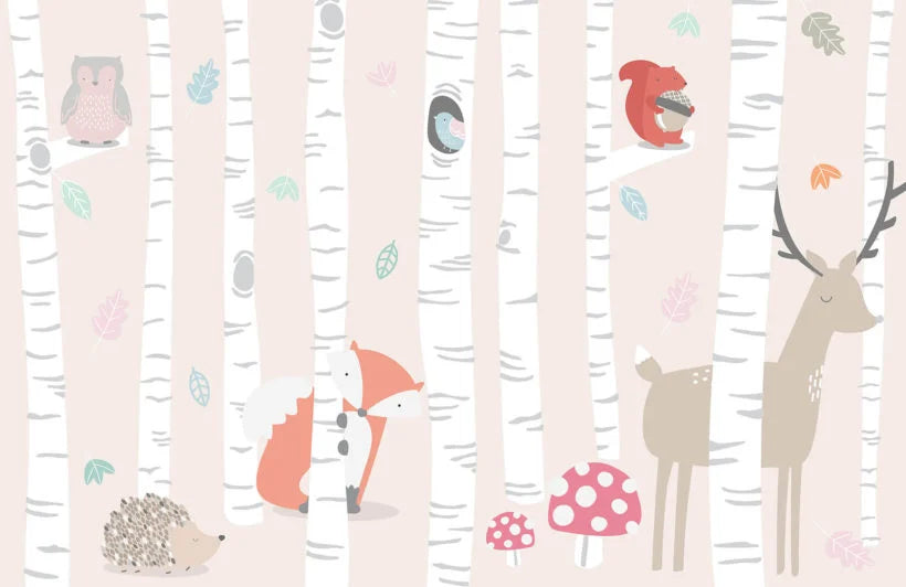 Papier peint biche & animaux de la forêt - Poésie Murale