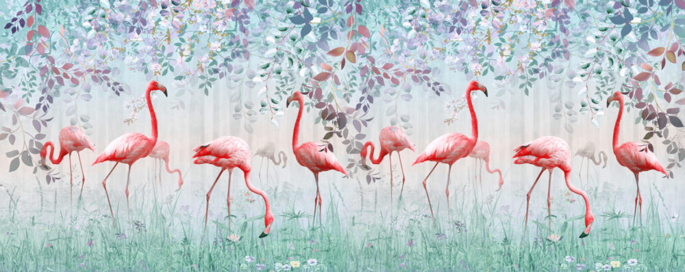 Papier peint flamant rose - Poésie Murale