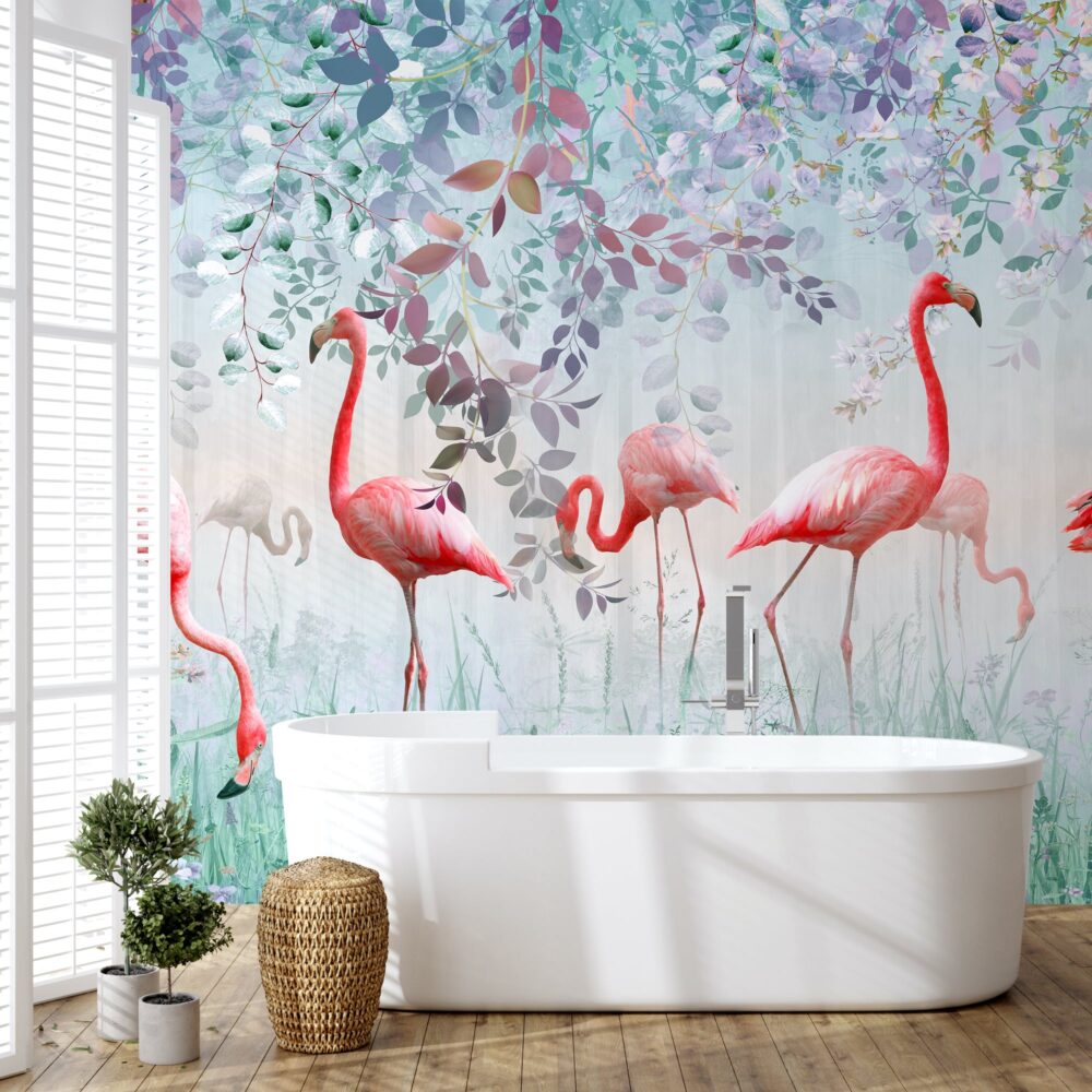 Papier peint flamant rose - Poésie Murale