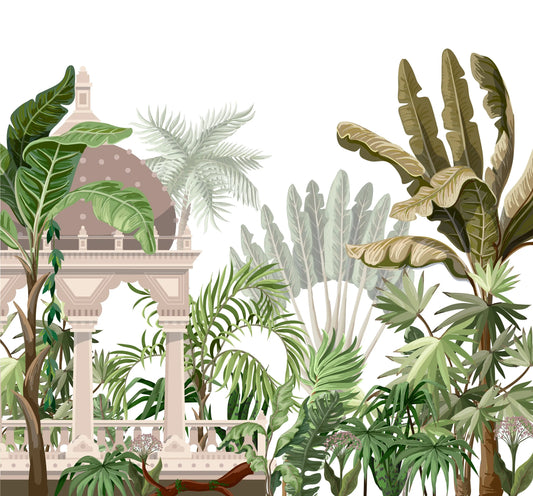 Papier peint panoramique temple dans la jungle - Poésie Murale
