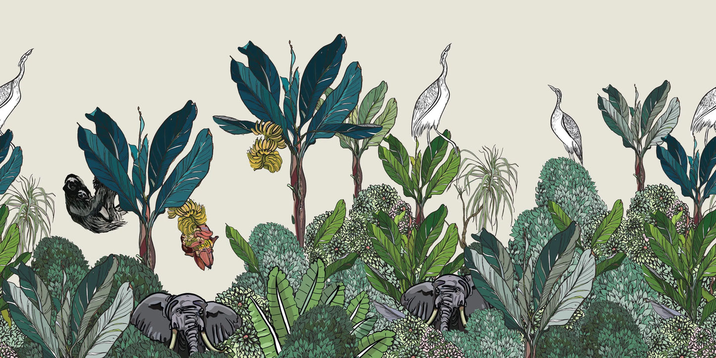 Papier peint panoramique jungle et animaux sauvage - Poésie Murale