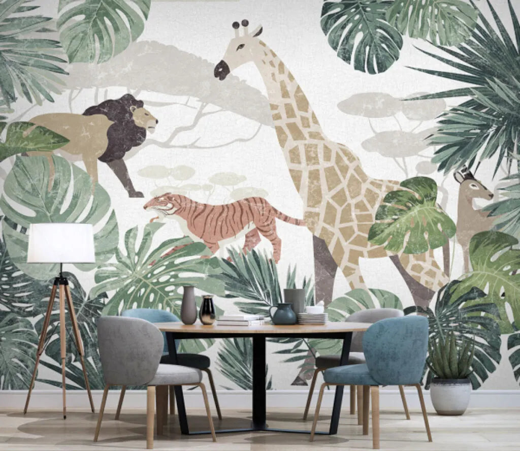 Papier peint Lion, girafe & Cie - Poésie Murale