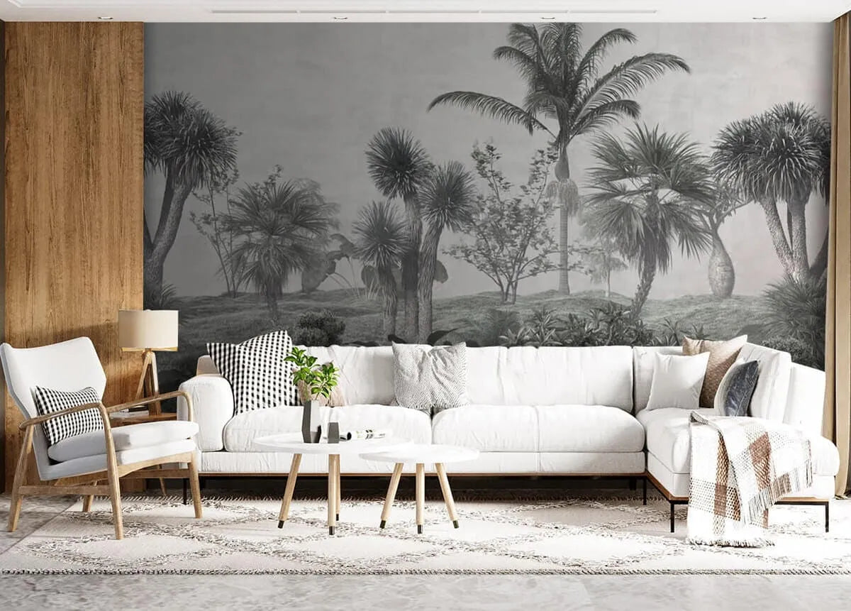 Papier peint jungle exotique noir et blanc
