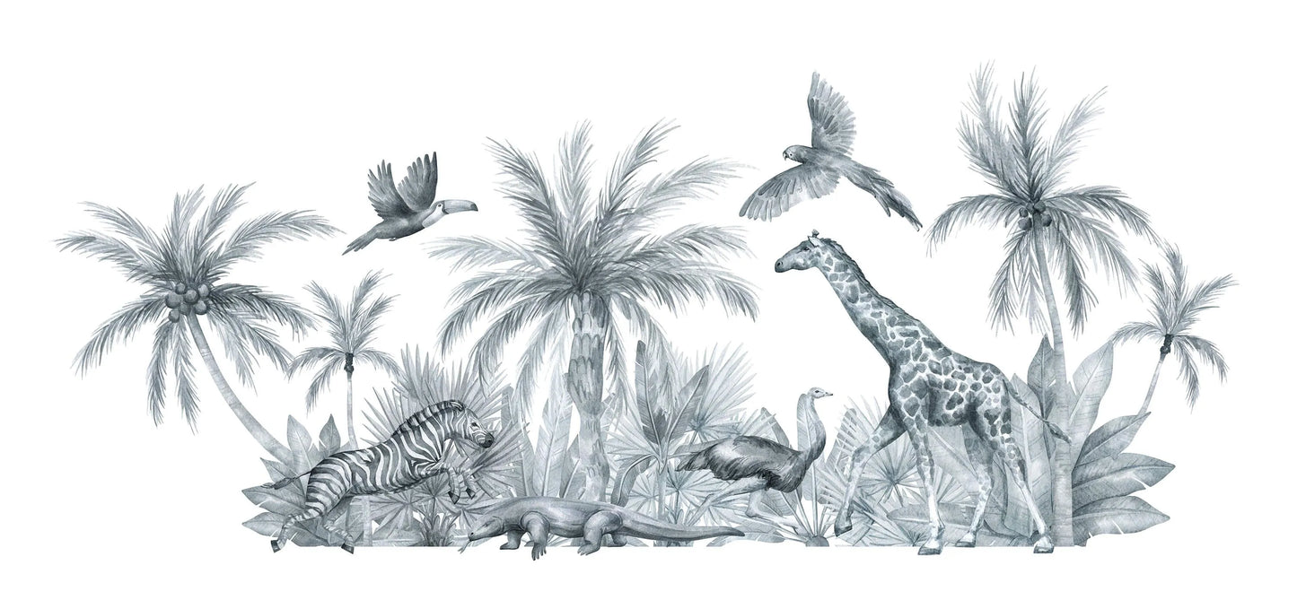 Papier peint panoramique faune sauvage noir et blanc