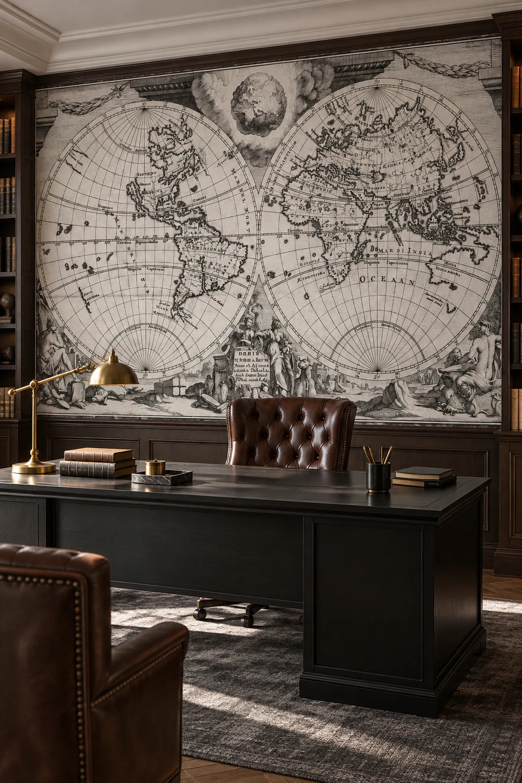 Papier peint carte du monde hydrographique - Bureau