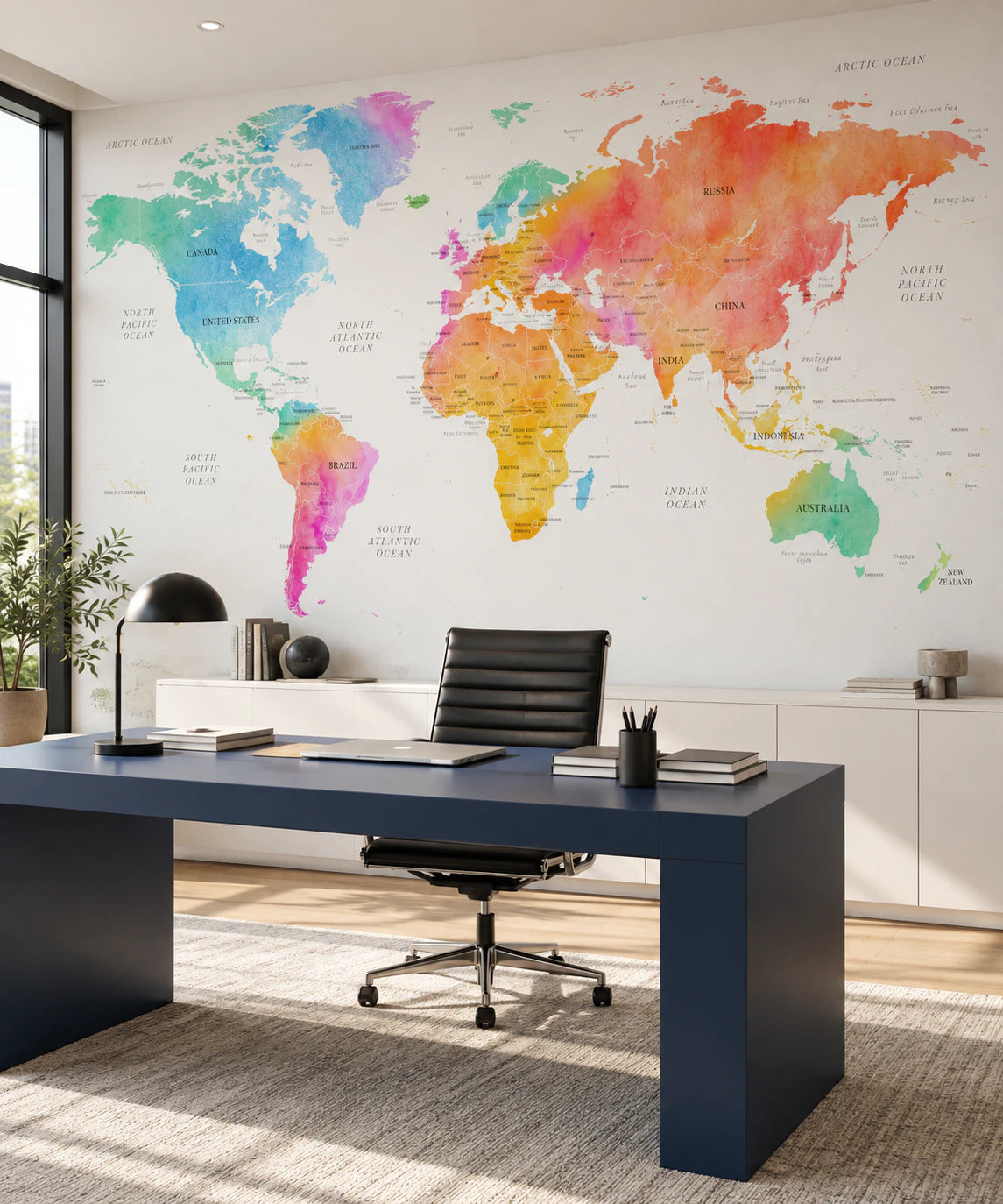 Papier peint panoramique carte multicolore - Bureau
