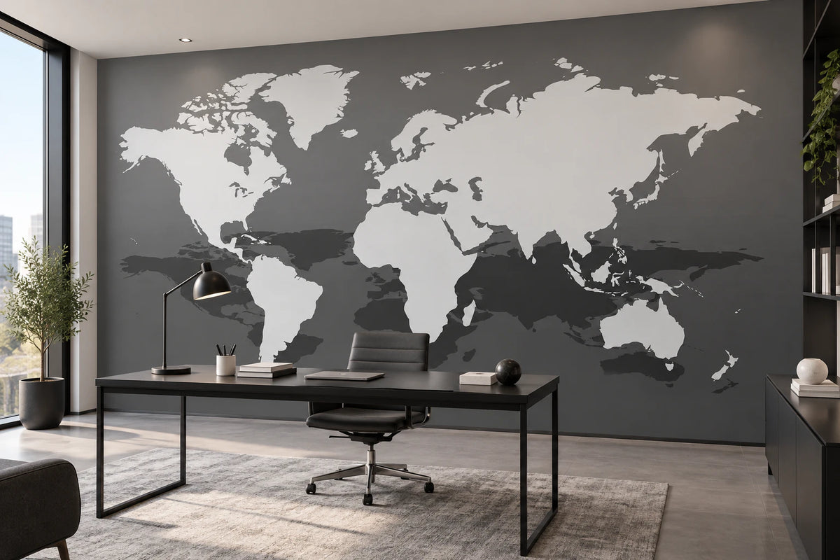 Papier peint mappe monde trompe l'œil - Bureau