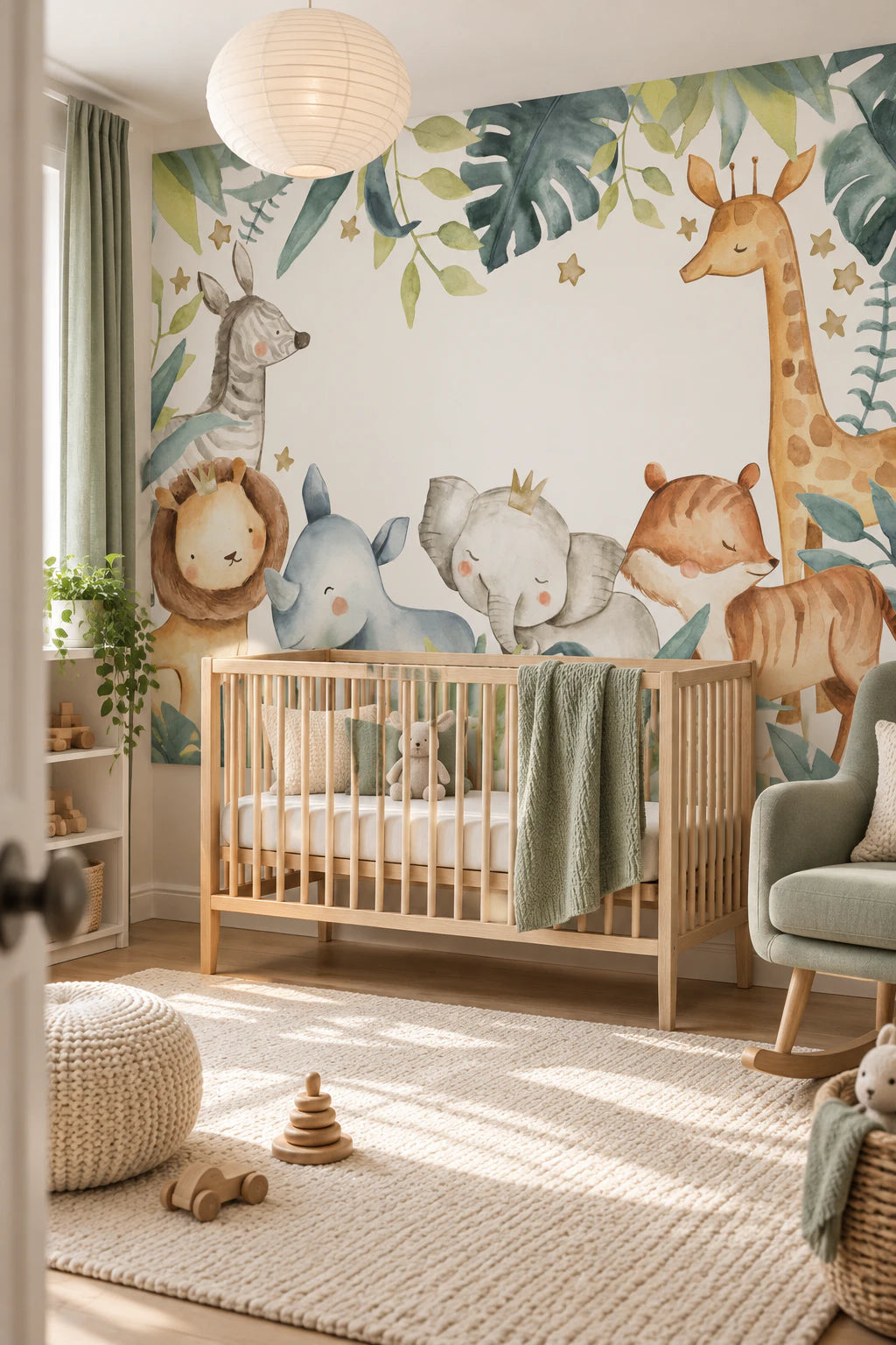 Papier peint Girafe, Lion & Compagnie - Chambre Bébé