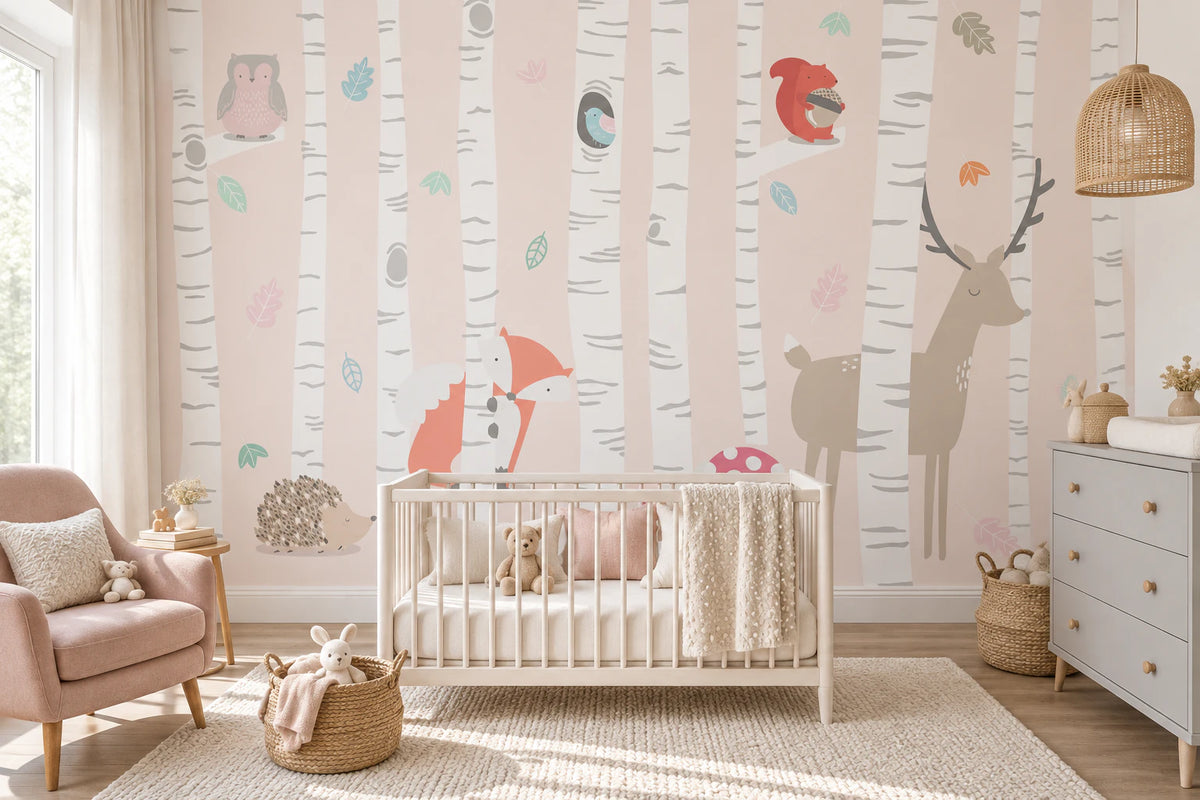 Papier peint biche & animaux de la forêt - Chambre Bébé