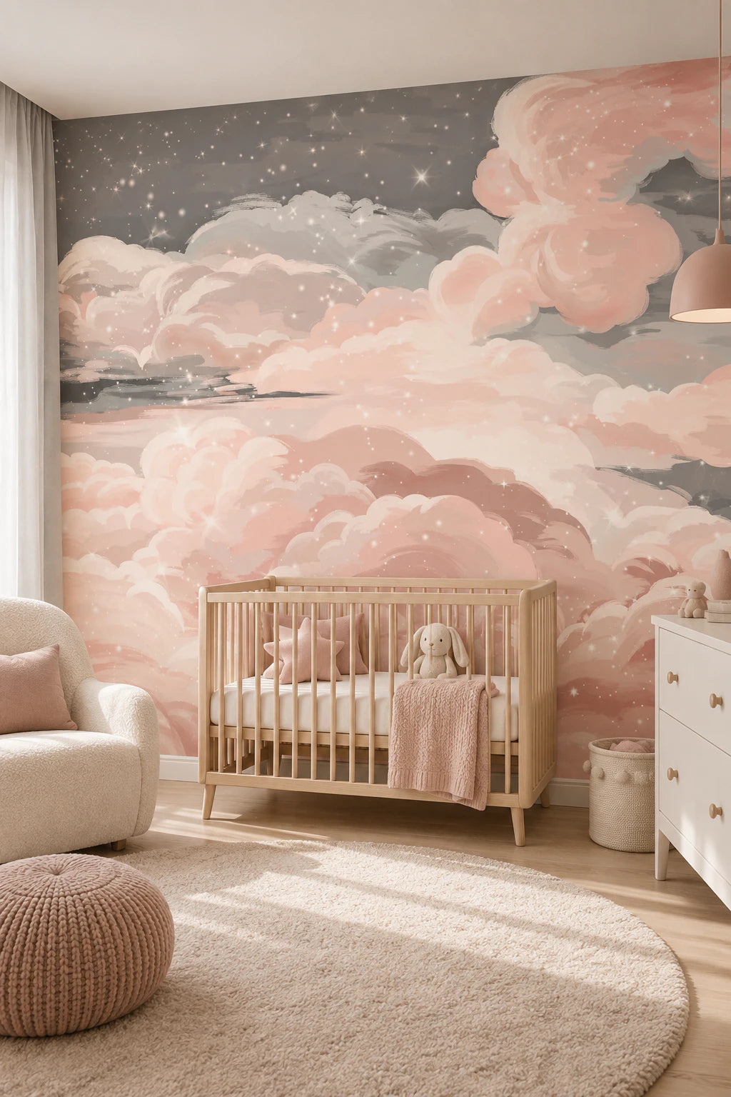 Papier peint nuage rose - Chambre Bébé