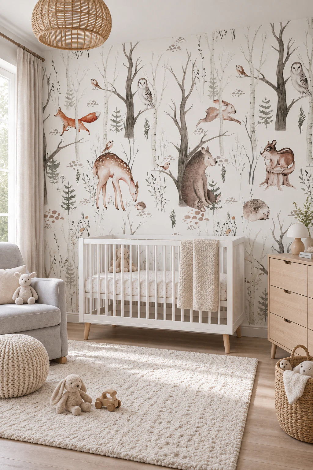 Papier peint Biche, Ours, Lapin - Chambre Bébé