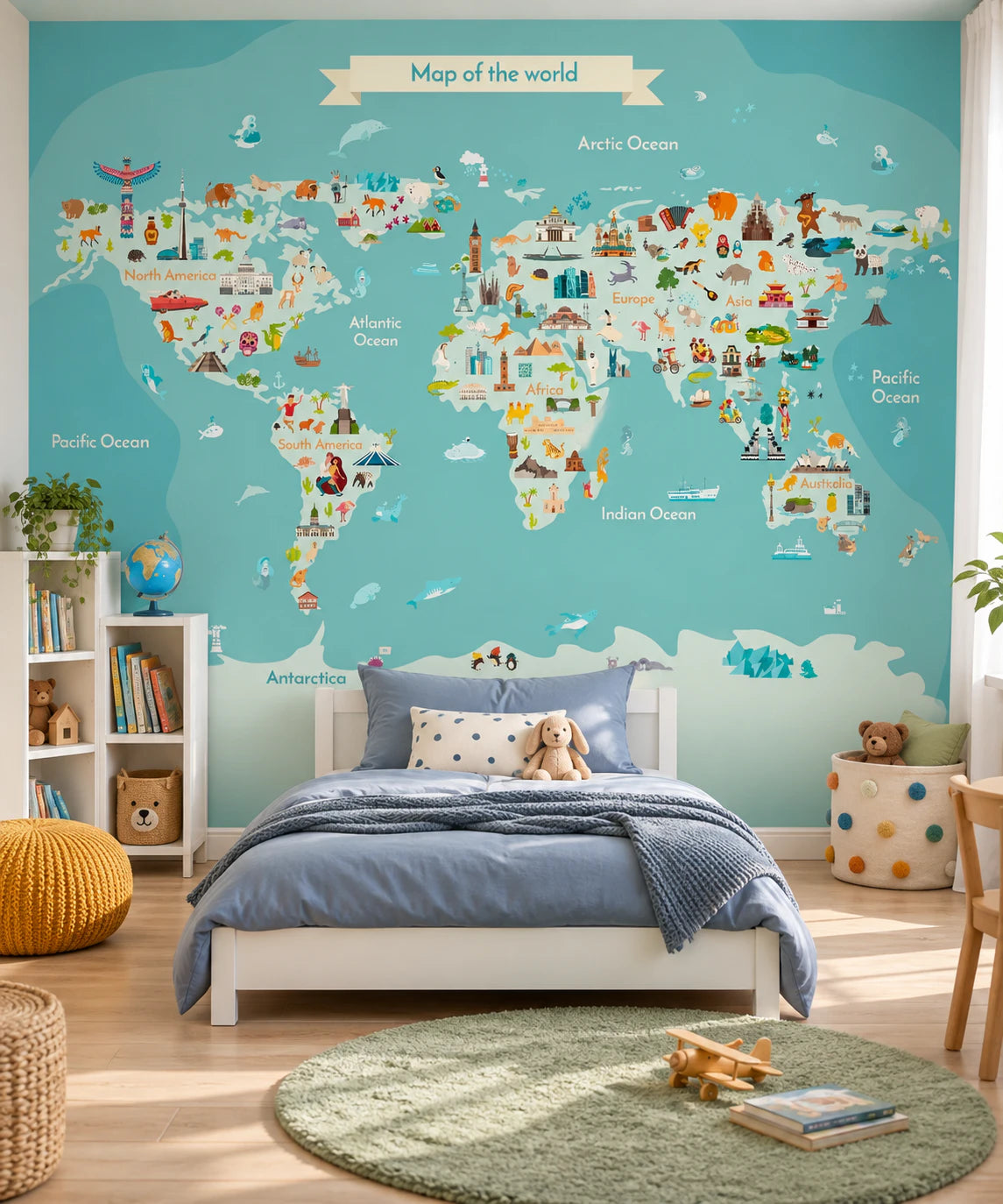 Papier peint carte du monde enfant - Chambre Enfant