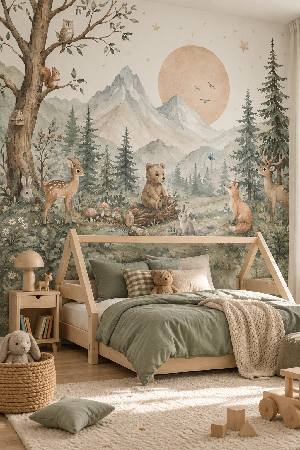 Papier peint panoramique Forêt des Songes – Animaux de la forêt et montagnes - Chambre Enfant