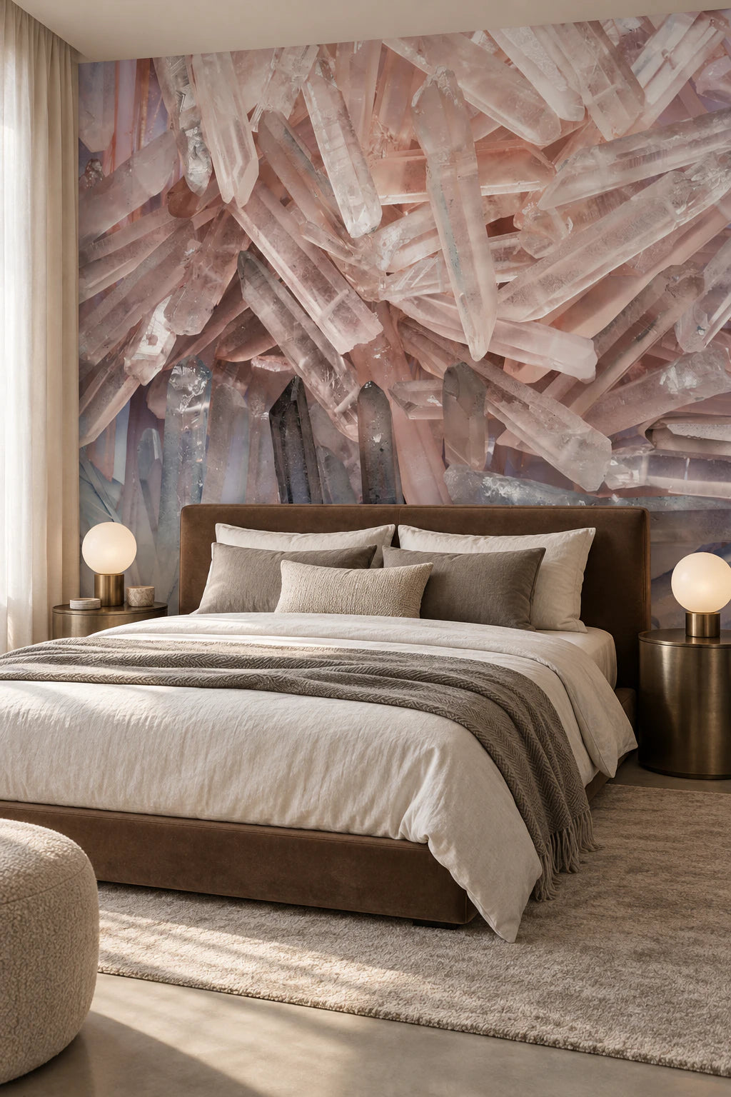 Papier peint panoramique 3D cristal rose - Chambre Parentale