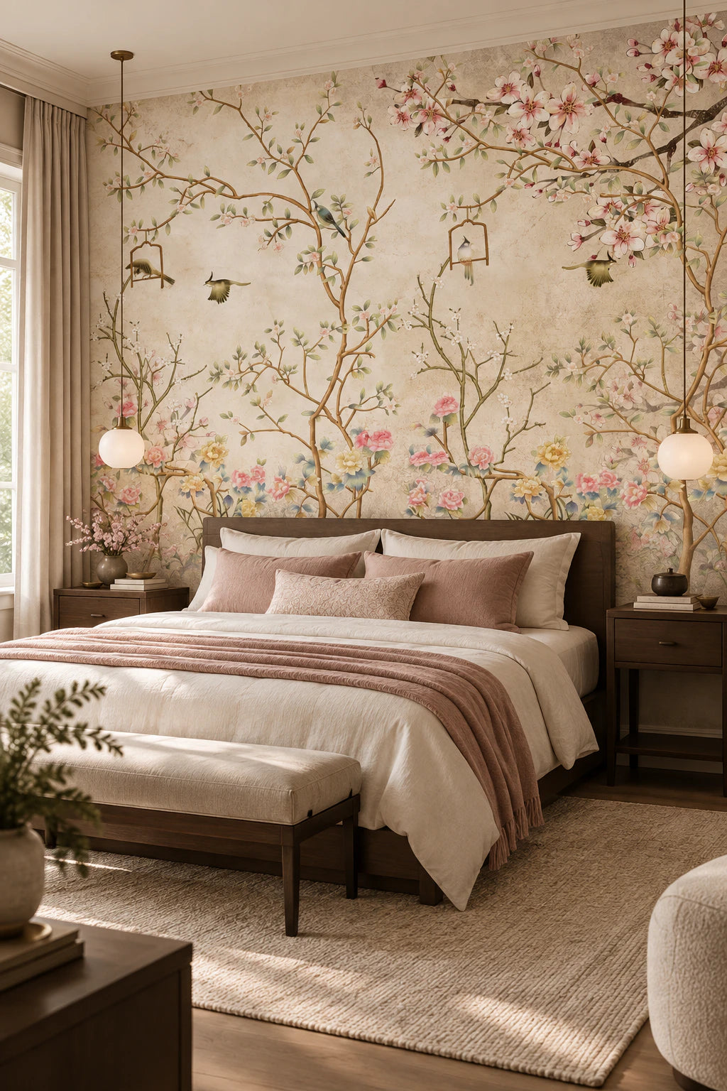 Papier peint panoramique cerisier fleuri - Chambre Parentale