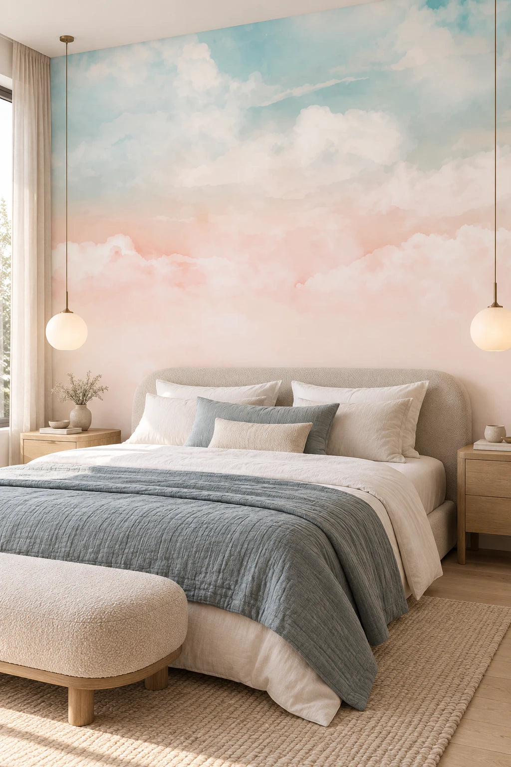 Papier peint ciel Rose & Bleu - Chambre Parentale