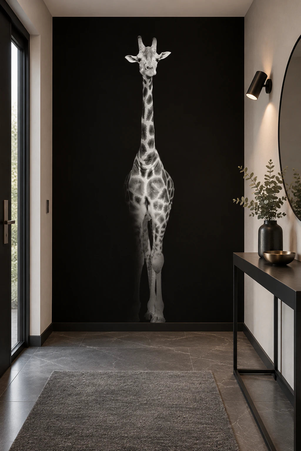 Papier peint panoramique girafe noir et blanc - Couloir, Entrée