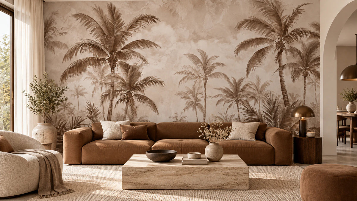 Papier peint panoramique Palmeraie Sépia - Salon, Cuisine