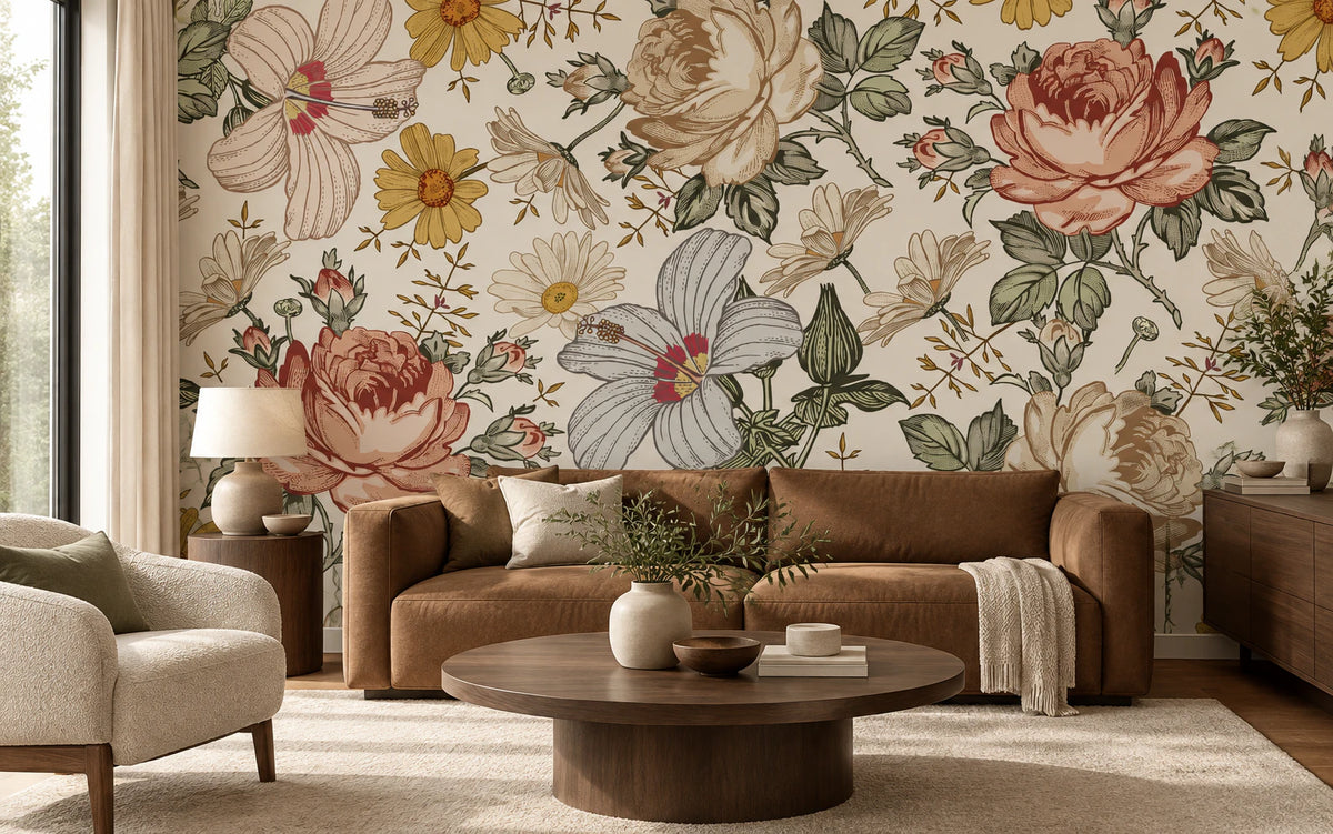 Papier peint illustration florale - Salon, Cuisine