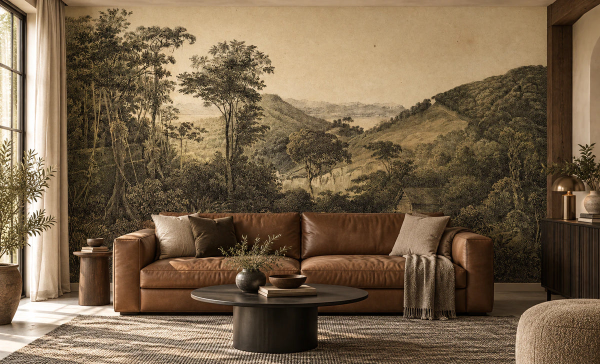 Papier peint panoramique forêt vintage - Salon, Cuisine