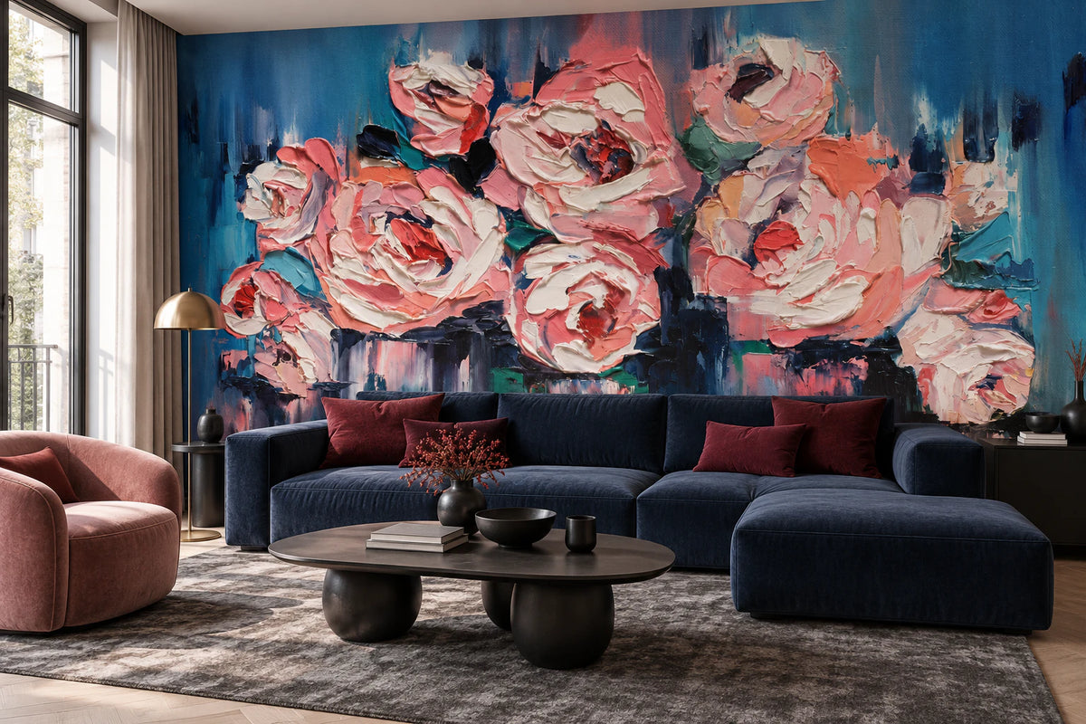 Papier peint panoramique pivoine aquarelle - Salon, Cuisine