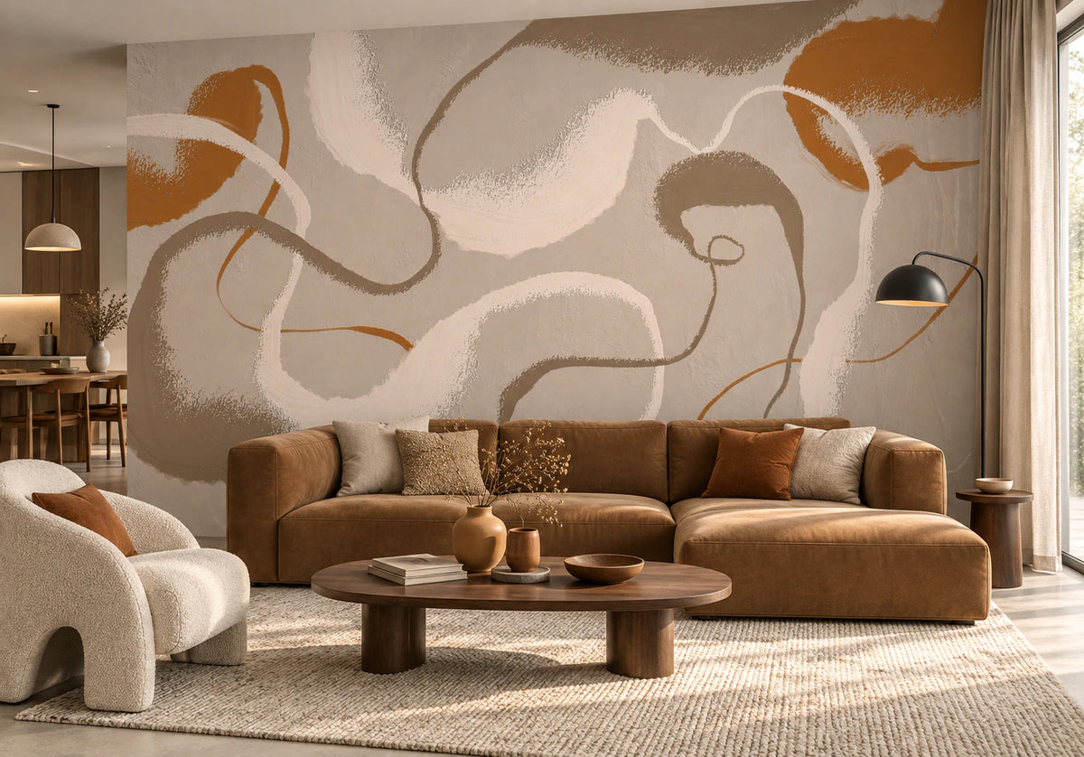 Sillage - Papier peint abstrait beige et terracotta - Salon, Cuisine