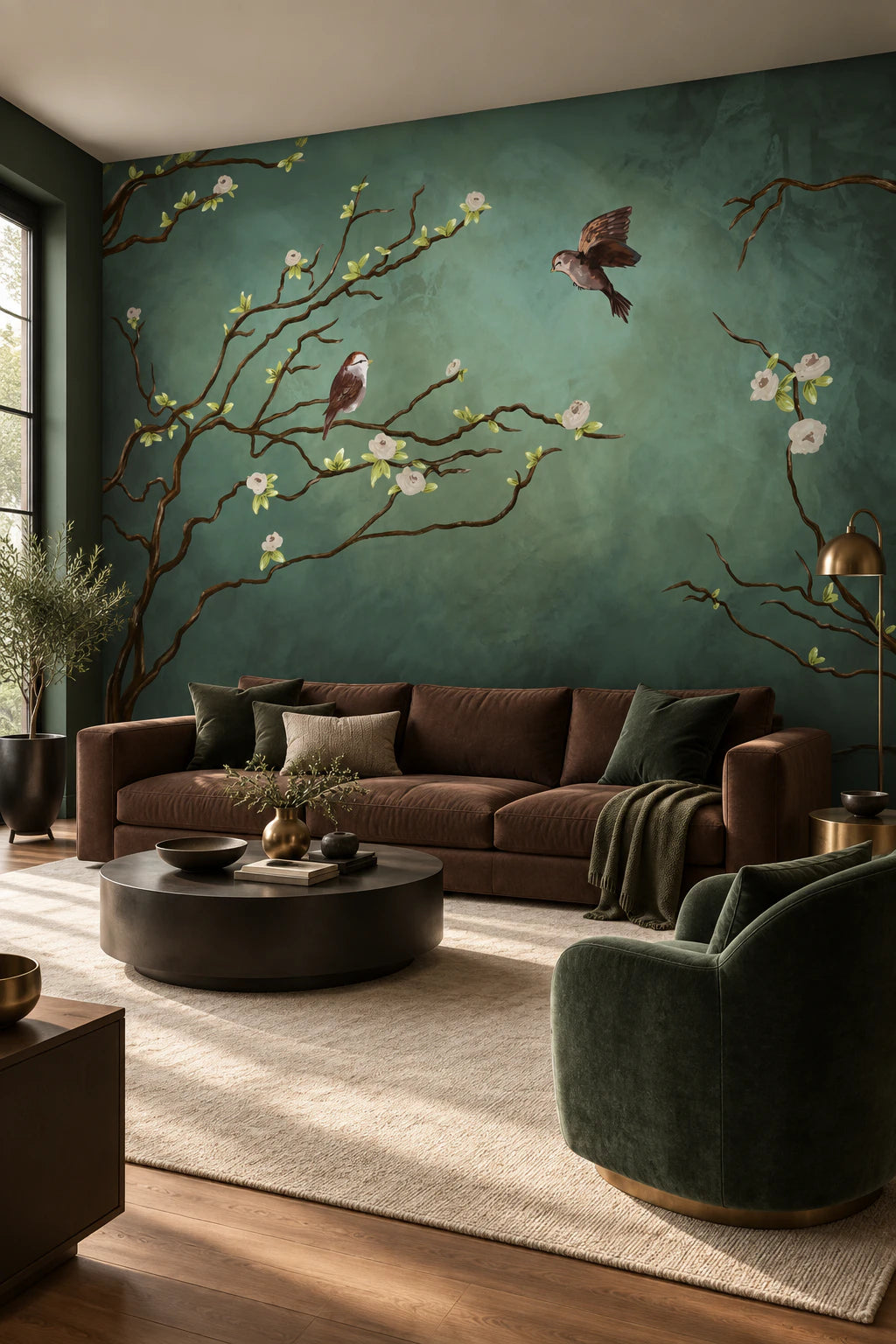 Papier peint panoramique oiseaux sur l'arbre - Salon, Cuisine