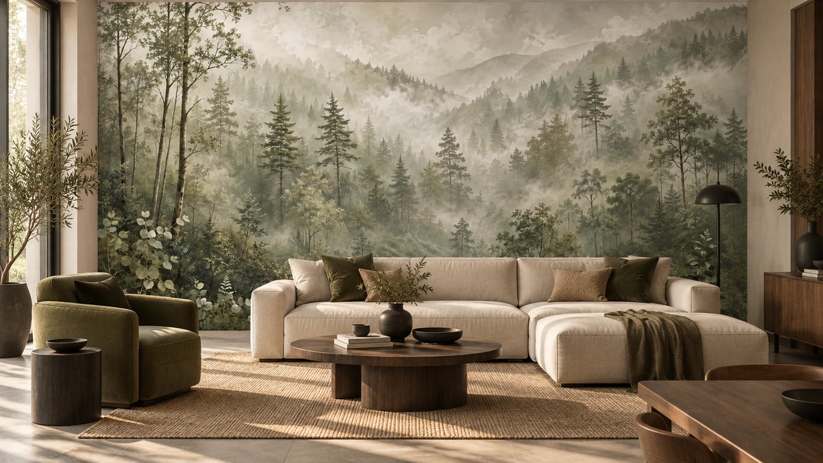 Papier peint panoramique Forêt des Brumes - Salon, Cuisine