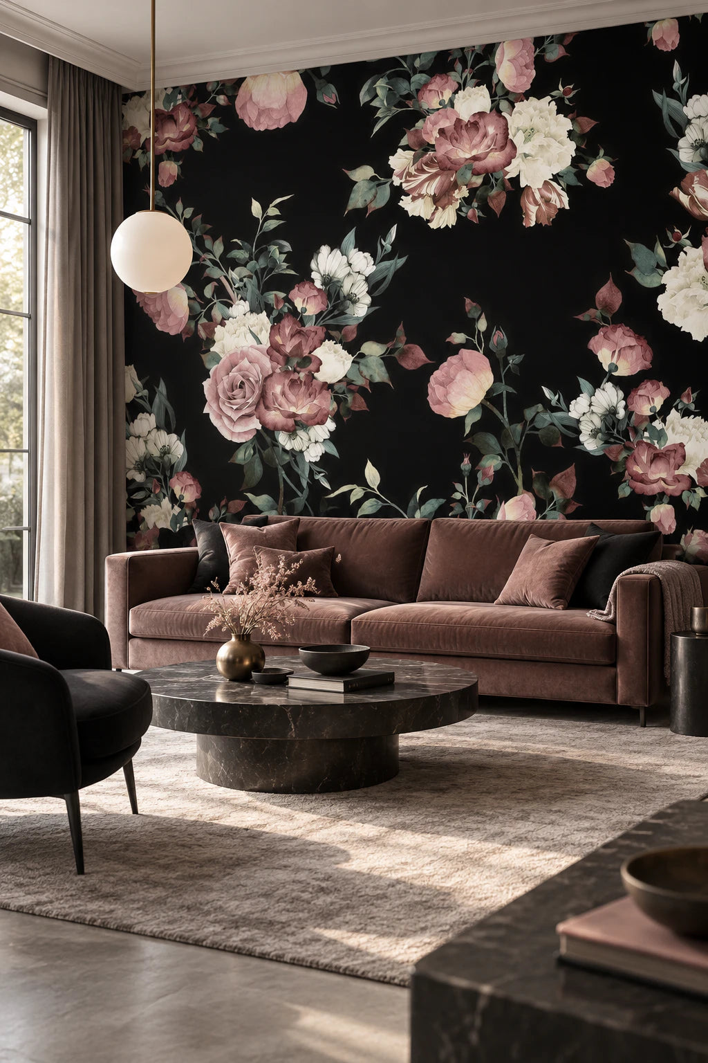 Papier peint pivoine et rose - Salon, Cuisine
