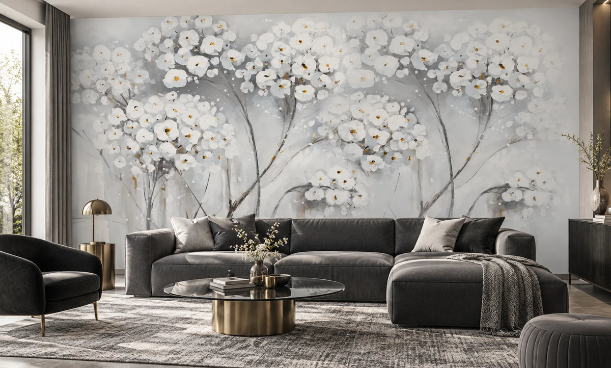 Papier peint sur mesure arbre fleuri - Salon, Cuisine